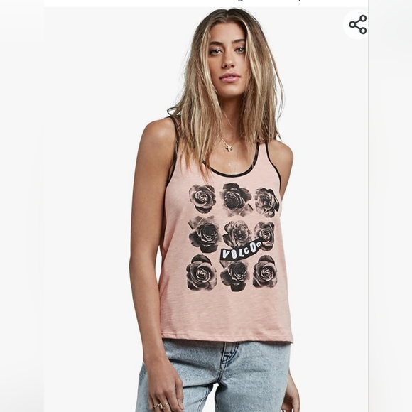 Brand new!! NWT Volcom pink & black Cosmic Clash graphic tank top size large - Picture 1 of 7